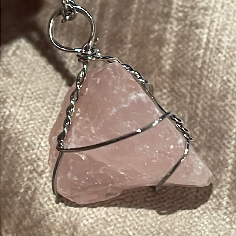 Chunky Rose Quartz Natural Crystal Necklace